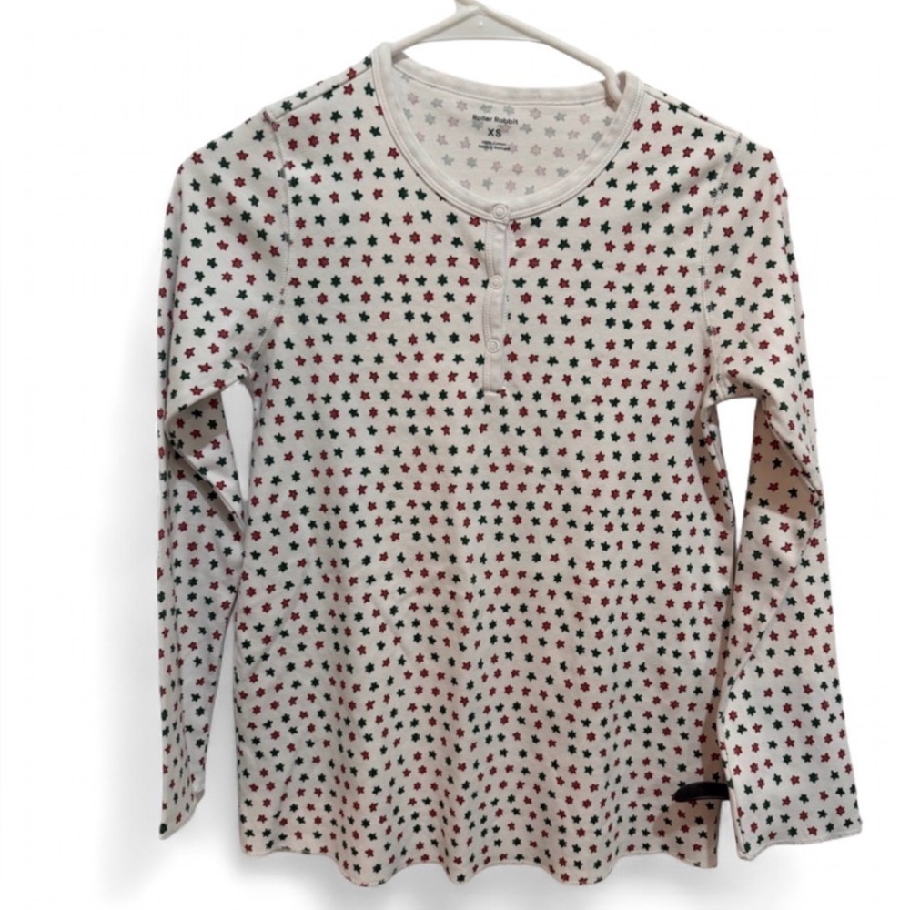 Roller Rabbit Long Sleeve Pajama Shirt Red Green Stars XS